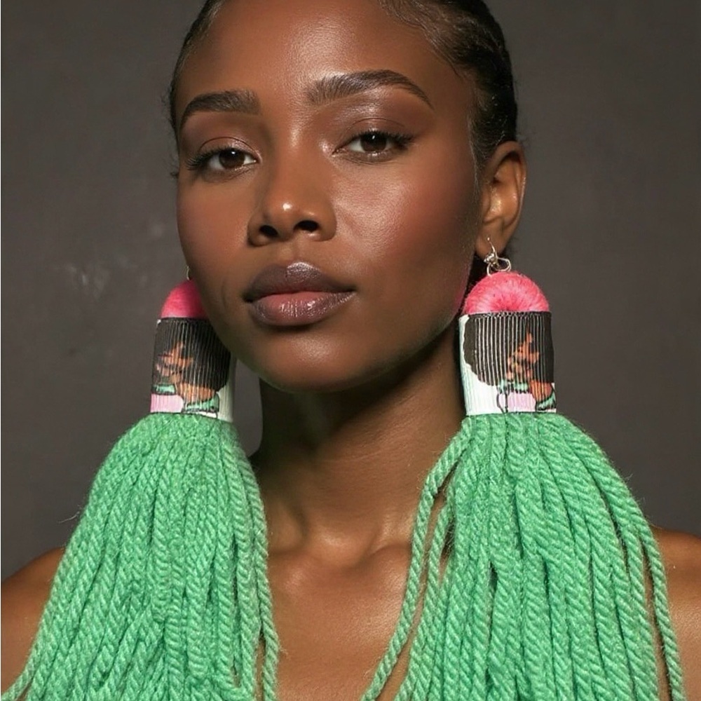 Vibrant Green and Pink Statement Earrings